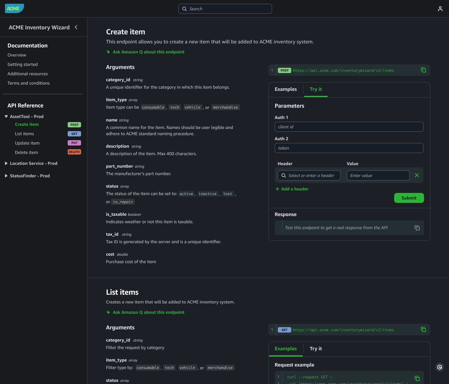 API reference, Try It