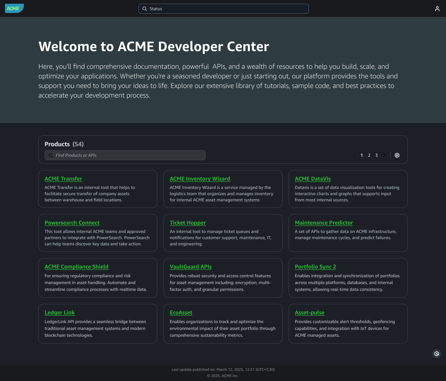 Developer portal home