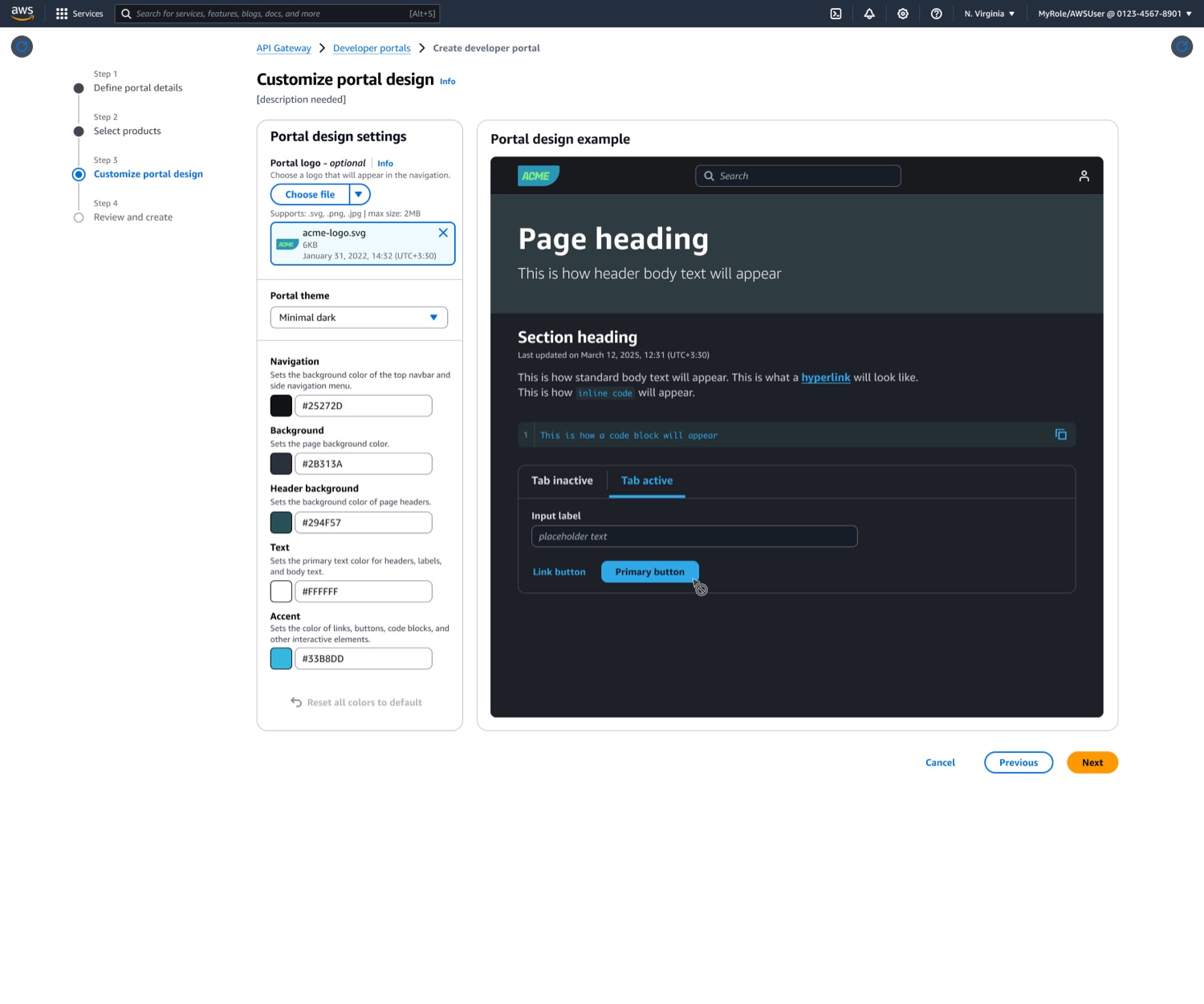 Customize portal design with live preview
