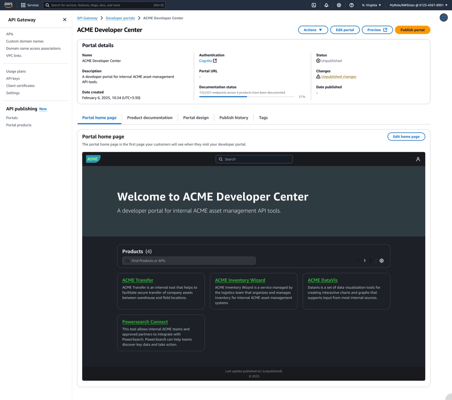 Published portal with home page preview