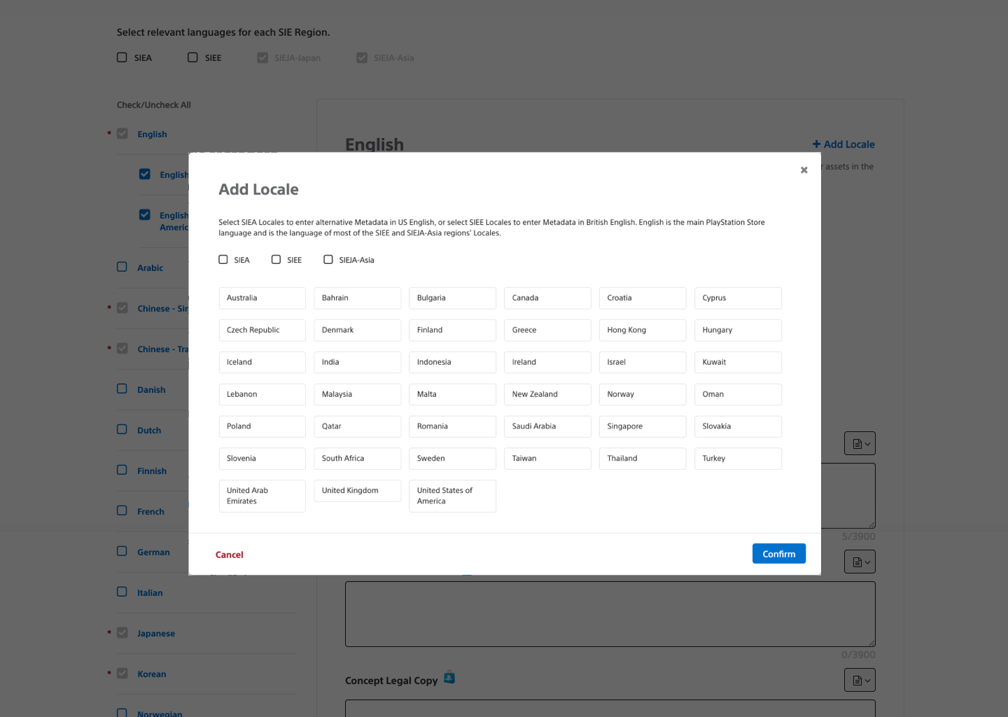 Add locale modal