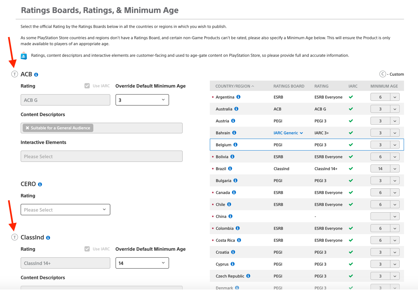 Age rating configuration