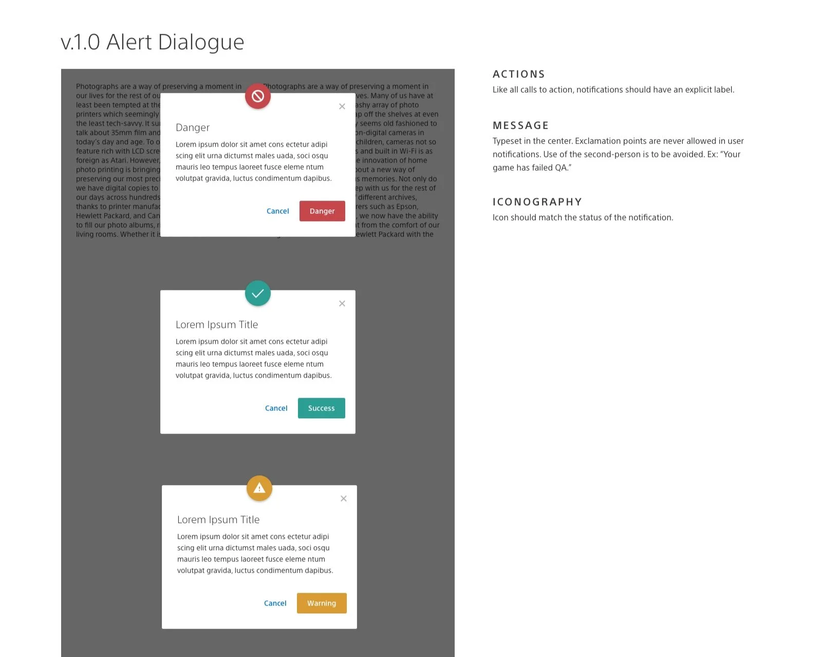Alert dialogue component