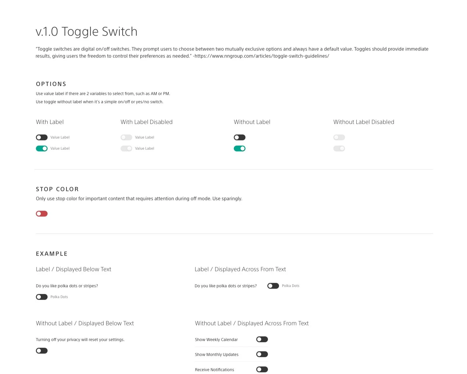 Toggle switch component